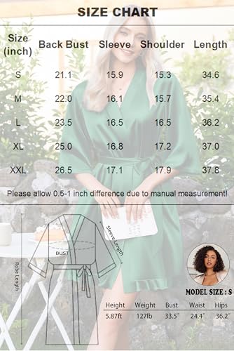 Ekouaer Women's Satin Robes Silk Kimono Bath Robe Short Ruffled Hem Bride Bridesmaid Sleepwear with Pockets - Image 6