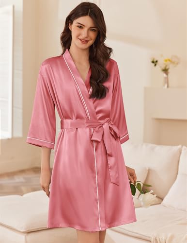 Alternative view of Ekouaer Women's Silk Robe Set V Neck 2 Piece Satin Bathrobes 3/4 Sleeves Bridal Sleepwear Sexy Cami Nightgown