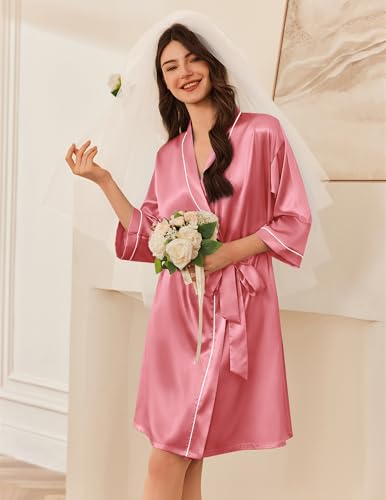 Ekouaer Women's Silk Robe Set V Neck 2 Piece Satin Bathrobes 3/4 Sleeves Bridal Sleepwear Sexy Cami Nightgown - Image 5