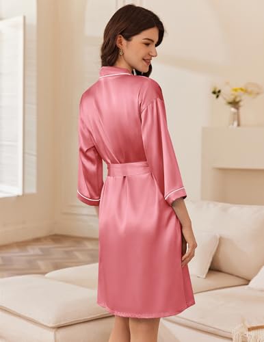 Ekouaer Women's Silk Robe Set V Neck 2 Piece Satin Bathrobes 3/4 Sleeves Bridal Sleepwear Sexy Cami Nightgown - Image 6