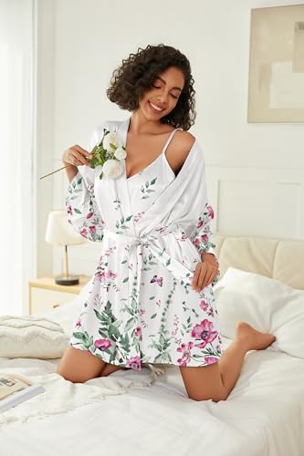 Alternative view of Ekouaer Women's Silk Robe Set V-neck 2 Piece Bridal Party Robes and Satin Bathrobe Set with Pockets