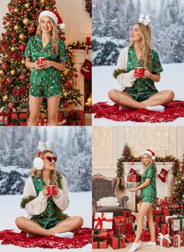 Ekouaer Womens Silk Satin Pajamas Set Short Sleeve Sleepwear Button Down Loungewear 2 Piece Pjs Shorts Set S-5X Plus Size - Image 5