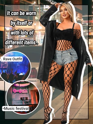 Exotic Fishnet Bodystocking, Rave Glow Outfits, One Size, Sheer Mesh Dancewear Sexy Jumpsuit Plus Wear Dancer - Image 6