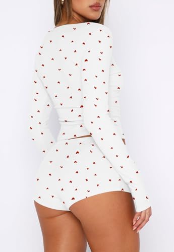 Ezbelle Lounge Set Women's V Neck Pajama Sets Ribbed Knit Button Down Shirt Long Sleeve 2 Piece Outfit Shorts Floral Graphic - Image 4