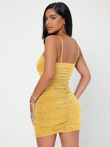 Floerns Women's Glitter Sleeveless Ruched Party Clubwear Bodycon Mini Dress - Image 3