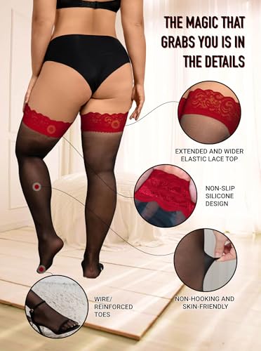 Hellomamma Plus Size Thigh High Stockings: Women Lace Anti-Slip Stay Up Sheer Pantyhose Lingerie Stockings for Sexy Women - Image 3