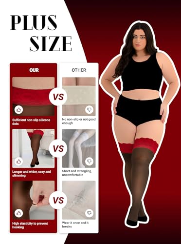 Hellomamma Plus Size Thigh High Stockings: Women Lace Anti-Slip Stay Up Sheer Pantyhose Lingerie Stockings for Sexy Women - Image 5