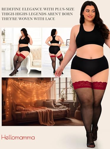 Hellomamma Plus Size Thigh High Stockings: Women Lace Anti-Slip Stay Up Sheer Pantyhose Lingerie Stockings for Sexy Women - Image 6