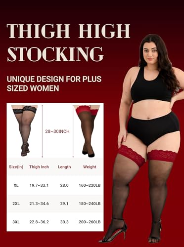 Hellomamma Plus Size Thigh High Stockings: Women Lace Anti-Slip Stay Up Sheer Pantyhose Lingerie Stockings for Sexy Women - Image 7