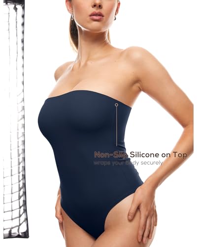 INLYRIC Women's Natrelax Sexy Strapless Bodysuit Thong Tube Top Off The Shoulder One Piece Leotard - Image 4