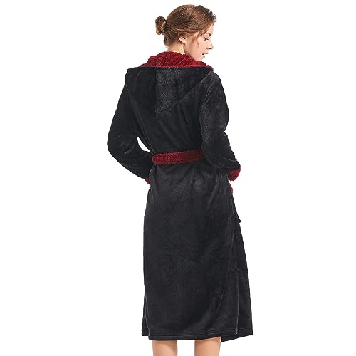 Inner Wish Women Hooded Plush Robe, Fleece Cozy Warm Bathrobe - Image 4