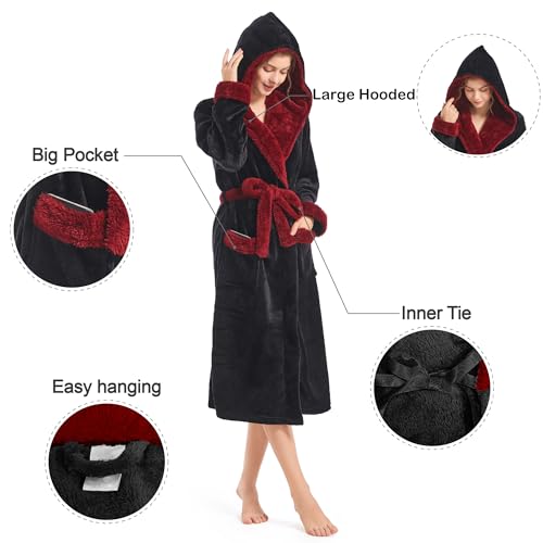 Inner Wish Women Hooded Plush Robe, Fleece Cozy Warm Bathrobe - Image 6