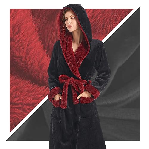 Inner Wish Women Hooded Plush Robe, Fleece Cozy Warm Bathrobe - Image 7