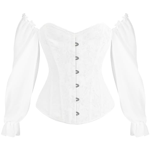 KIMIKAL Long Sleeve Corset Tops for Women, Renaissance Bustier Lace Top Corsets Belt, Going Out Overbust Bustier Costumes - Image 3