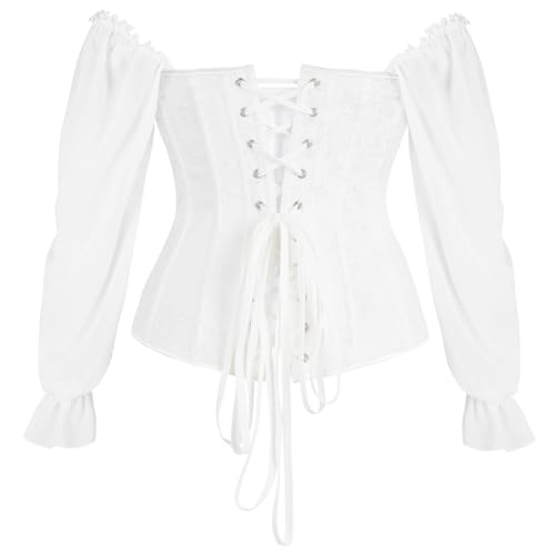 KIMIKAL Long Sleeve Corset Tops for Women, Renaissance Bustier Lace Top Corsets Belt, Going Out Overbust Bustier Costumes - Image 4