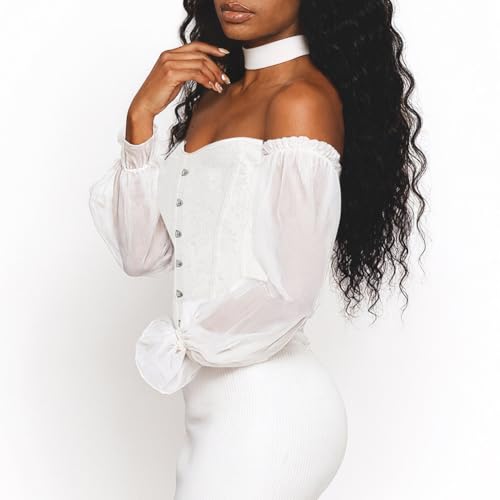 KIMIKAL Long Sleeve Corset Tops for Women, Renaissance Bustier Lace Top Corsets Belt, Going Out Overbust Bustier Costumes - Image 5