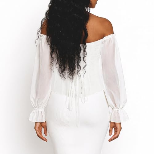 KIMIKAL Long Sleeve Corset Tops for Women, Renaissance Bustier Lace Top Corsets Belt, Going Out Overbust Bustier Costumes - Image 6