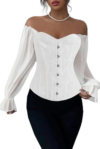 KIMIKAL Long Sleeve Corset Tops for Women, Renaissance Bustier Lace Top Corsets Belt, Going Out Overbust Bustier Costumes - Image 7