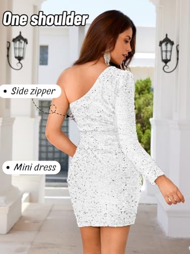 Kaei&Shi Sequin Wrap Dress,One Shoulder Velvet Short Prom Dresses,Sparkly Outfits for Women Homecoming Cocktail Party - Image 4