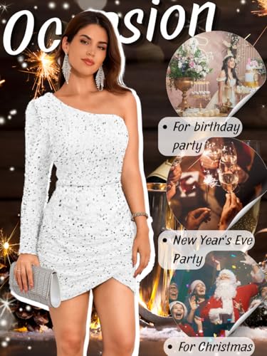 Kaei&Shi Sequin Wrap Dress,One Shoulder Velvet Short Prom Dresses,Sparkly Outfits for Women Homecoming Cocktail Party - Image 8