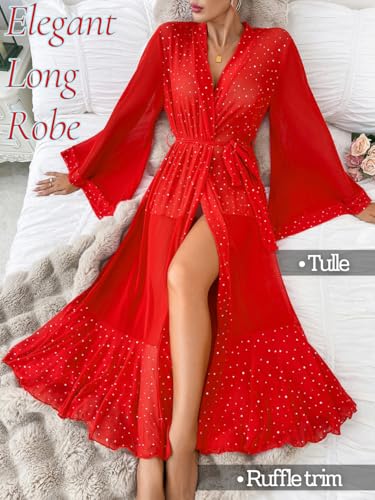 Kaei&Shi Sexy Robes Women,Sheer Bride Robe For Wedding Day Boudoir Outfits,Long Kimono Lingerie Dress - Image 3