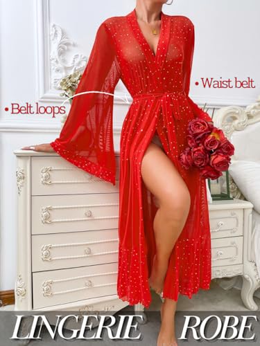 Kaei&Shi Sexy Robes Women,Sheer Bride Robe For Wedding Day Boudoir Outfits,Long Kimono Lingerie Dress - Image 4