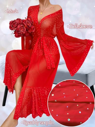 Kaei&Shi Sexy Robes Women,Sheer Bride Robe For Wedding Day Boudoir Outfits,Long Kimono Lingerie Dress - Image 5