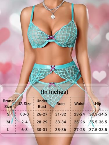 Kaei&Shi Sheer Lingerie Garter Set,Satin Bow Embroidered Sexy Lingerie For Women,Boudoir Outfits Photography Date Night - Image 7