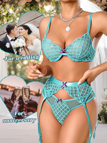 Kaei&Shi Sheer Lingerie Garter Set,Satin Bow Embroidered Sexy Lingerie For Women,Boudoir Outfits Photography Date Night - Image 8