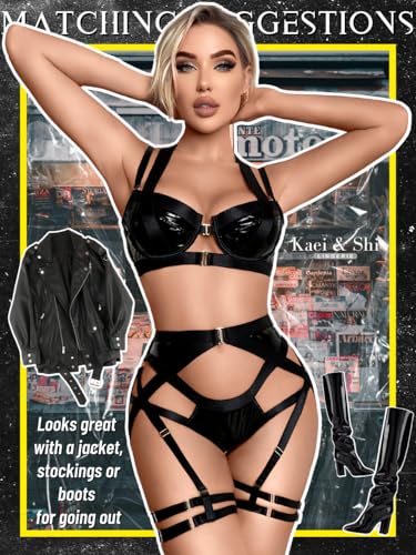 Kaei&Shi Strappy Harness, All Adjustable, Underwire Racerback, 4pc Garter Set - Image 5