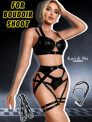 Kaei&Shi Strappy Harness, All Adjustable, Underwire Racerback, 4pc Garter Set - Image 6
