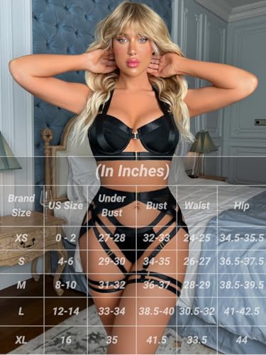 Kaei&Shi Strappy Harness, All Adjustable, Underwire Racerback, 4pc Garter Set - Image 7