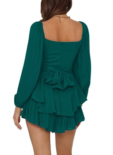 LYANER Women's Jumpsuit Lantern Long Sleeve Ruffle Layer Tie Mini Short Romper - Image 3