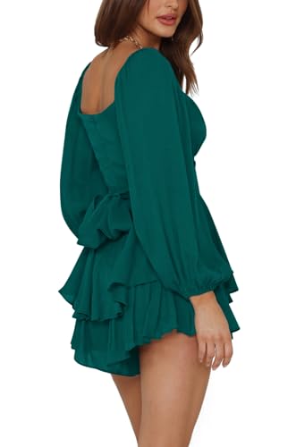 LYANER Women's Jumpsuit Lantern Long Sleeve Ruffle Layer Tie Mini Short Romper - Image 4