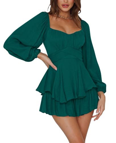 LYANER Women's Jumpsuit Lantern Long Sleeve Ruffle Layer Tie Mini Short Romper - Image 5