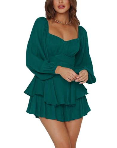 LYANER Women's Jumpsuit Lantern Long Sleeve Ruffle Layer Tie Mini Short Romper - Image 6