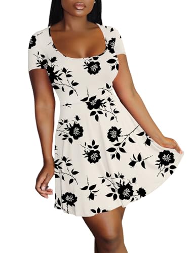 LYANER Women's Scoop Neck Short Sleeve Ruffle Hem A Line Flare Mini Basic Dress - Image 4