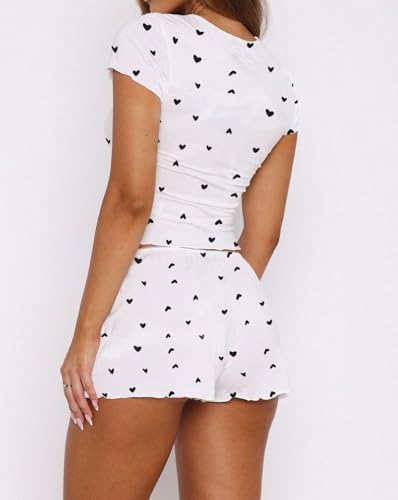 Lacozy Cute Pajamas for Women Set 2 Piece Short Sleeve Pjs Floral Graphic Crop Top Y2K Summer Sleepwear Lounge Set - Image 4