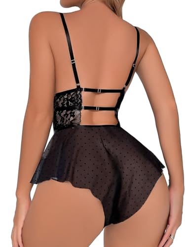 Lilosy Sexy Bows Floral Lace Mesh Babydoll Lingerie Romper - Image 3