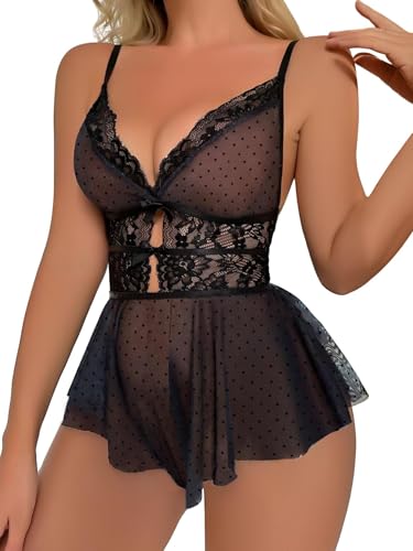 Lilosy Sexy Bows Floral Lace Mesh Babydoll Lingerie Romper - Image 4