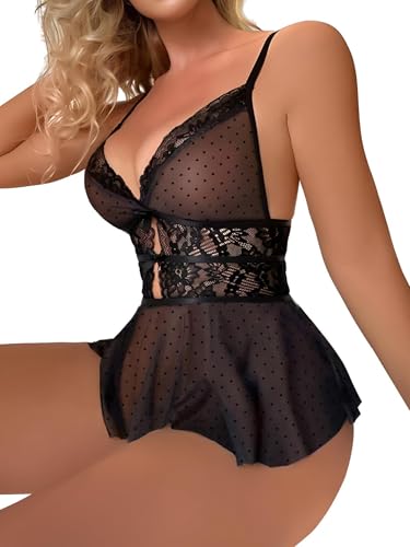 Lilosy Sexy Bows Floral Lace Mesh Babydoll Lingerie Romper - Image 5