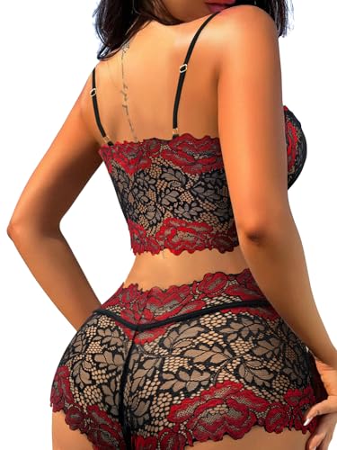 Lilosy Sexy Cupless Women Floral Lace Pajamas Lingerie Set High Waist Nightwear Sleepwear Bow Ties Bra and Panty 2 Piece - Image 3