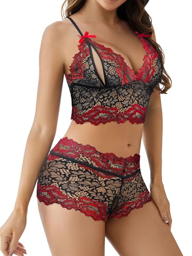 Lilosy Sexy Cupless Women Floral Lace Pajamas Lingerie Set High Waist Nightwear Sleepwear Bow Ties Bra and Panty 2 Piece - Image 4