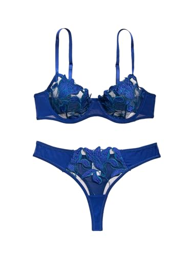 Lilosy Sexy Floral Embroidered Flower Mesh Underwire Push Up Lingerie Set - Image 4