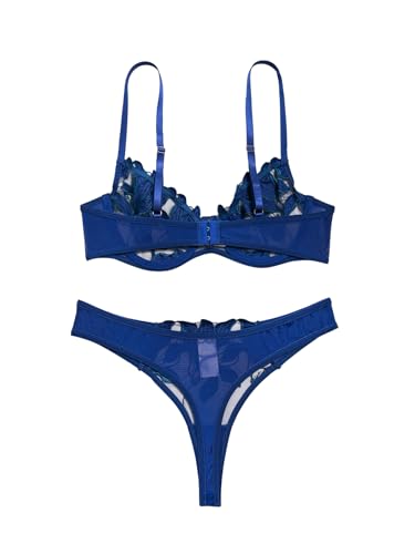 Lilosy Sexy Floral Embroidered Flower Mesh Underwire Push Up Lingerie Set - Image 5