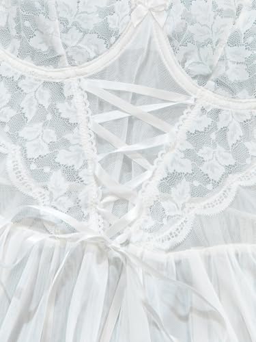 Lilosy Sexy Garter Belt Mesh Lace Babydoll Lingerie Dress Set with Thong - Image 5