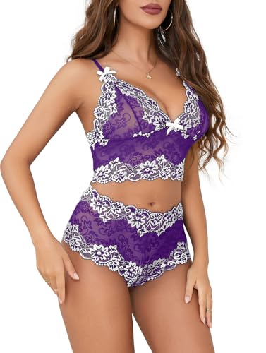 Lilosy Sexy Lace Pajamas Lingerie Set High Waist Sheer Sleepwear Bow Ties Cami Shorts Bra and Panty - Image 3