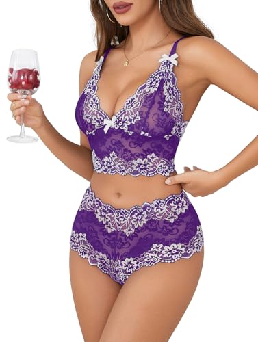 Lilosy Sexy Lace Pajamas Lingerie Set High Waist Sheer Sleepwear Bow Ties Cami Shorts Bra and Panty - Image 4