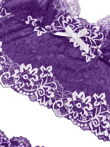 Lilosy Sexy Lace Pajamas Lingerie Set High Waist Sheer Sleepwear Bow Ties Cami Shorts Bra and Panty - Image 7