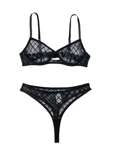 Lilosy Sexy Mesh Sheer Underwire Push Up Lingerie Set Lingerie Set - Image 5